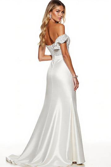 Sheath White Off The Shoulder Formal Dress With Slit